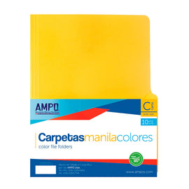 FOLDERS MANILA (8.5 X 11) 10/1 COLORES SURTIDOS AMPO