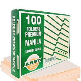 CAJA FOLDERS ABBY PREMIUM PLUS MANILA 8.5X11 100/1
